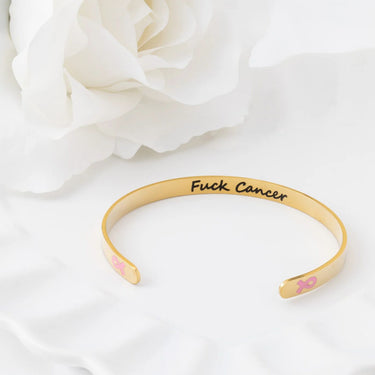 Wholesale jewelry 18K Gold PVD Stainless Steel Adjustable Bangle F*ck Cancer - gold studio 