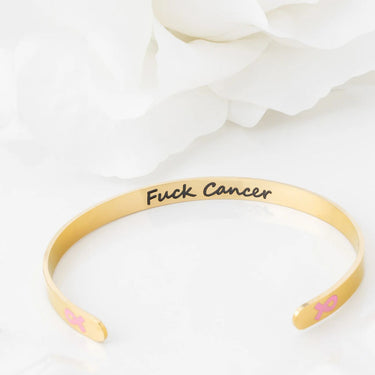 Wholesale jewelry 18K Gold PVD Stainless Steel Adjustable Bangle F*ck Cancer - gold studio 