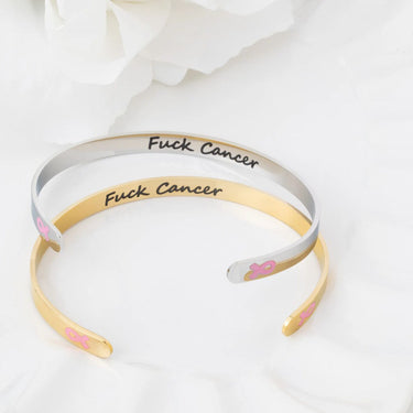 Wholesale jewelry 18K Gold PVD Stainless Steel Adjustable Bangle F*ck Cancer - stainless and gold studio 