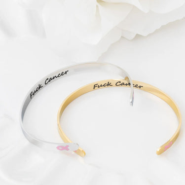 Wholesale jewelry 18K Gold PVD Stainless Steel Adjustable Bangle F*ck Cancer - stainless and gold studio 