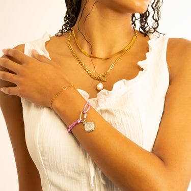 Silver / Hot Pink Rope Carabiner Bracelet / BRJ1095 / PDL0312