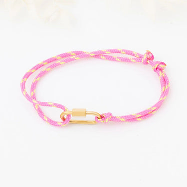 Wholesale jewelry 18K Gold PVD Stainless Steel Pink Rope Carabiner Bracelet - gold model 