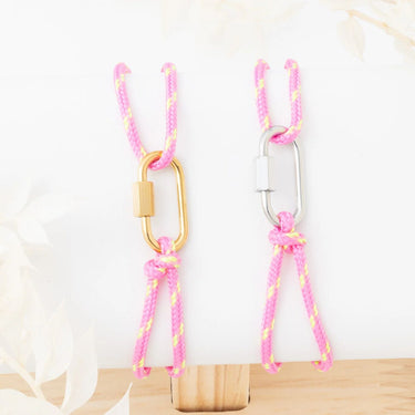 Wholesale jewelry 18K Gold PVD Stainless Steel Pink Rope Carabiner Bracelet - stainless and gold studio 