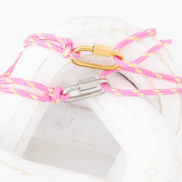 Wholesale jewelry 18K Gold PVD Stainless Steel Pink Rope Carabiner Bracelet - stainless and gold studio 
