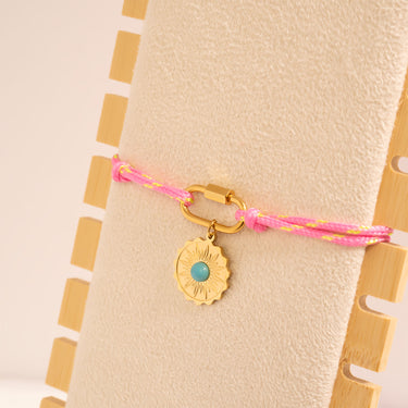 Gold / 18K Gold PVD Stainless Steel Pink Rope Carabiner Bracelet BRJ1096 / PDL0308