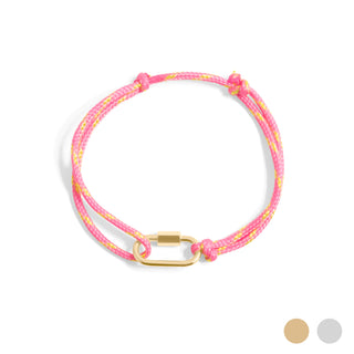 Gold / 18K Gold PVD Stainless Steel Pink Rope Carabiner Bracelet BRJ1096