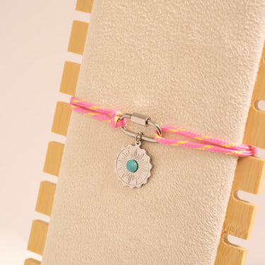 Silver / 18K Gold PVD Stainless Steel Pink Rope Carabiner Bracelet BRJ1096 / PDL0308