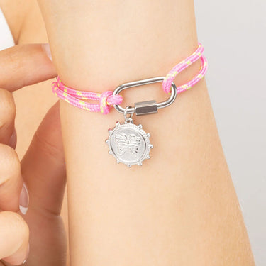 Wholesale jewelry 18K Gold PVD Stainless Steel Pink Rope Carabiner Bracelet - stainless model 