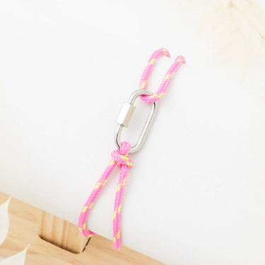 Wholesale jewelry 18K Gold PVD Stainless Steel Pink Rope Carabiner Bracelet - stainless studio 