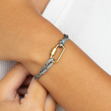 18K Gold PVD Stainless Steel Grey Rope Carabiner Bracelet- gold model 