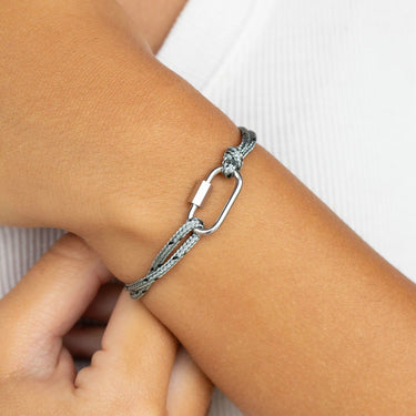 18K Gold PVD Stainless Steel Grey Rope Carabiner Bracelet- stainless model 