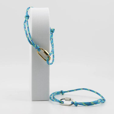 Wholesale Jewelry 18K Gold PVD Stainless Steel Teal Rope Carabiner Bracelet - stainless and gold studio 