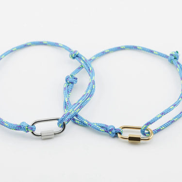 Wholesale Jewelry 18K Gold PVD Stainless Steel Teal Rope Carabiner Bracelet - stainless and gold studio 