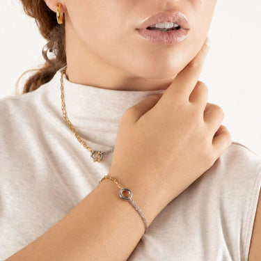 Wholesale jewelry 18K Gold PVD Mixed Metal Double Chain Charm Holder Bracelet - model 