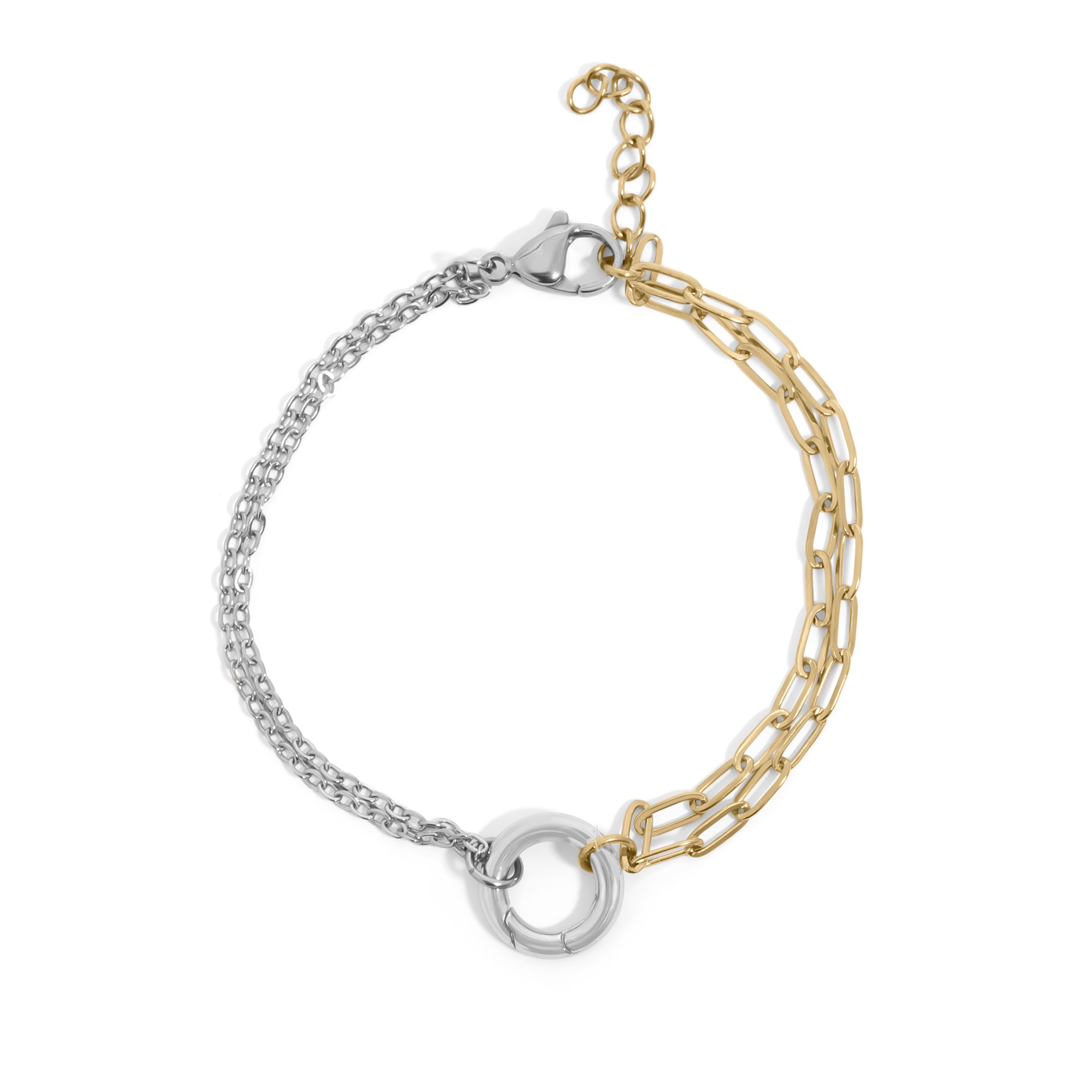 Mixed Metal Double Chain Charm Holder Bracelet