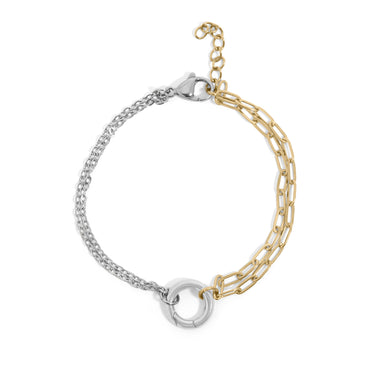 Mixed Metal Double Chain Charm Holder Bracelet