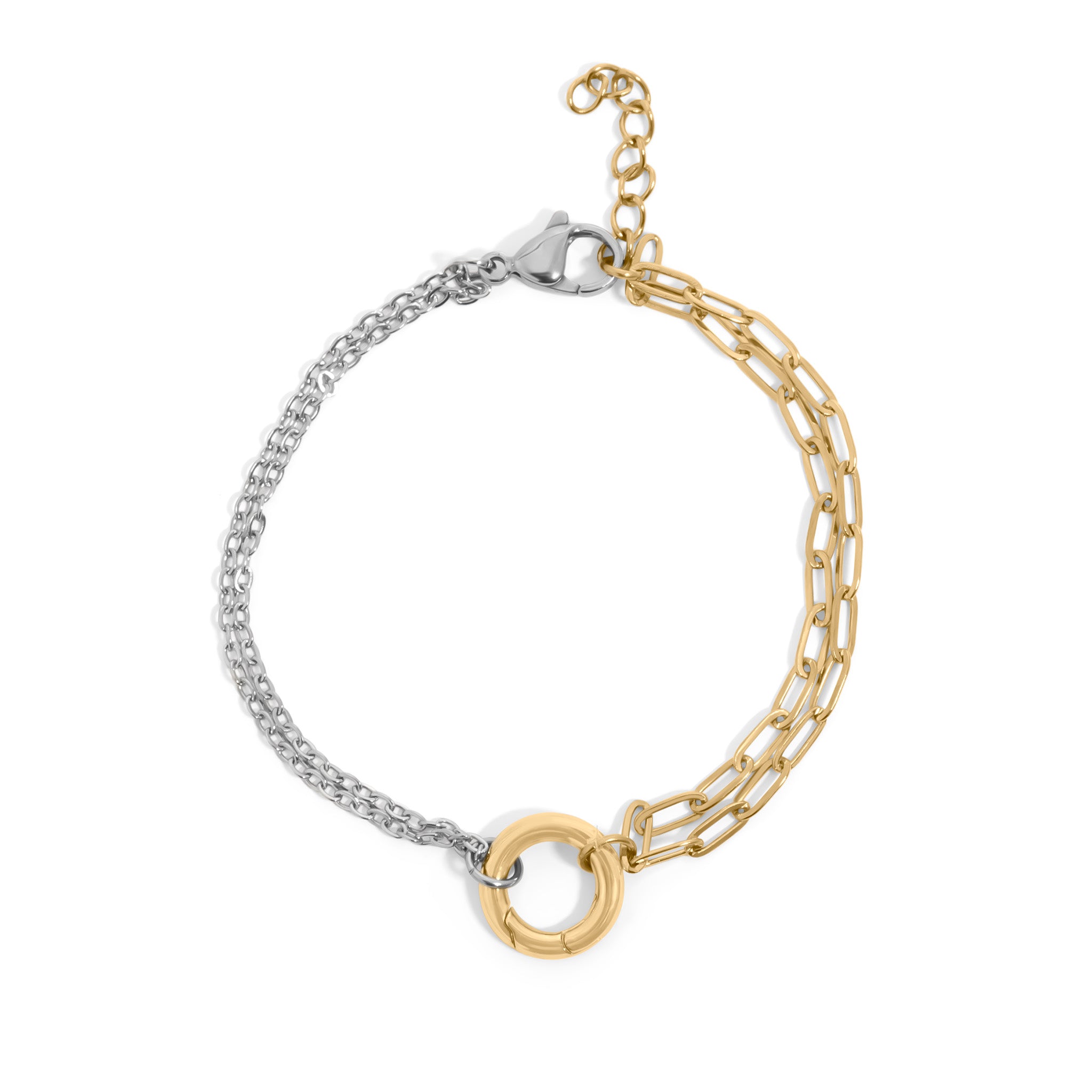 Mixed Metal Double Chain Charm Holder Bracelet