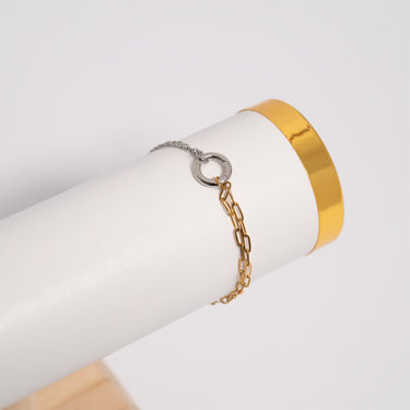 Mixed Metal Double Chain Charm Holder Bracelet