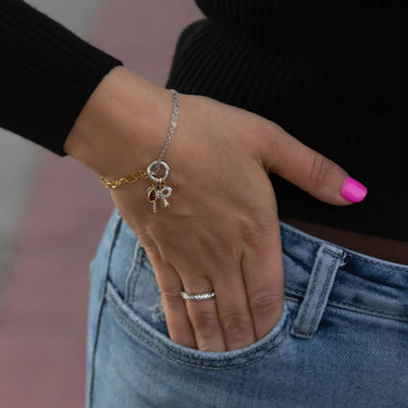 Mixed Metal Double Chain Charm Holder Bracelet