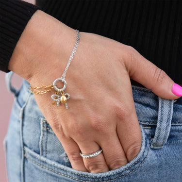 Mixed Metal Double Chain Charm Holder Bracelet