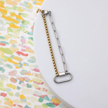 Mixed Metal Split Chain Paperclip Carabiner Bracelet