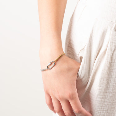 Wholesale jewelry Mixed Metal Split Chain Curb Carabiner Bracelet- mixed metal model