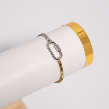 Mixed Metal Split Chain Curb Carabiner Bracelet