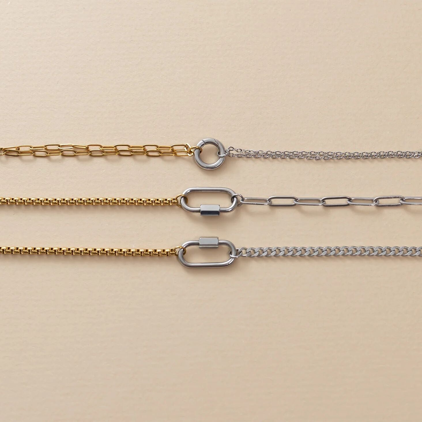 Mixed Metal Double Chain Charm Holder Bracelet