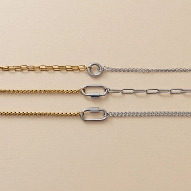 Mixed Metal Double Chain Charm Holder Bracelet
