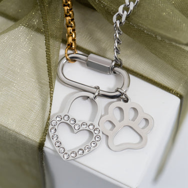 Mixed Metal Split Chain Curb Carabiner Bracelet