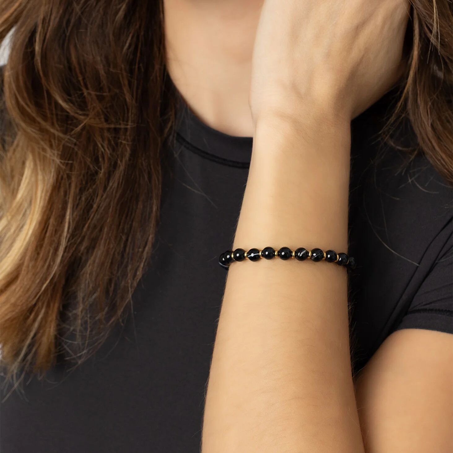 18K Gold PVD Agate Glass Beaded Bracelet / BRJ1108