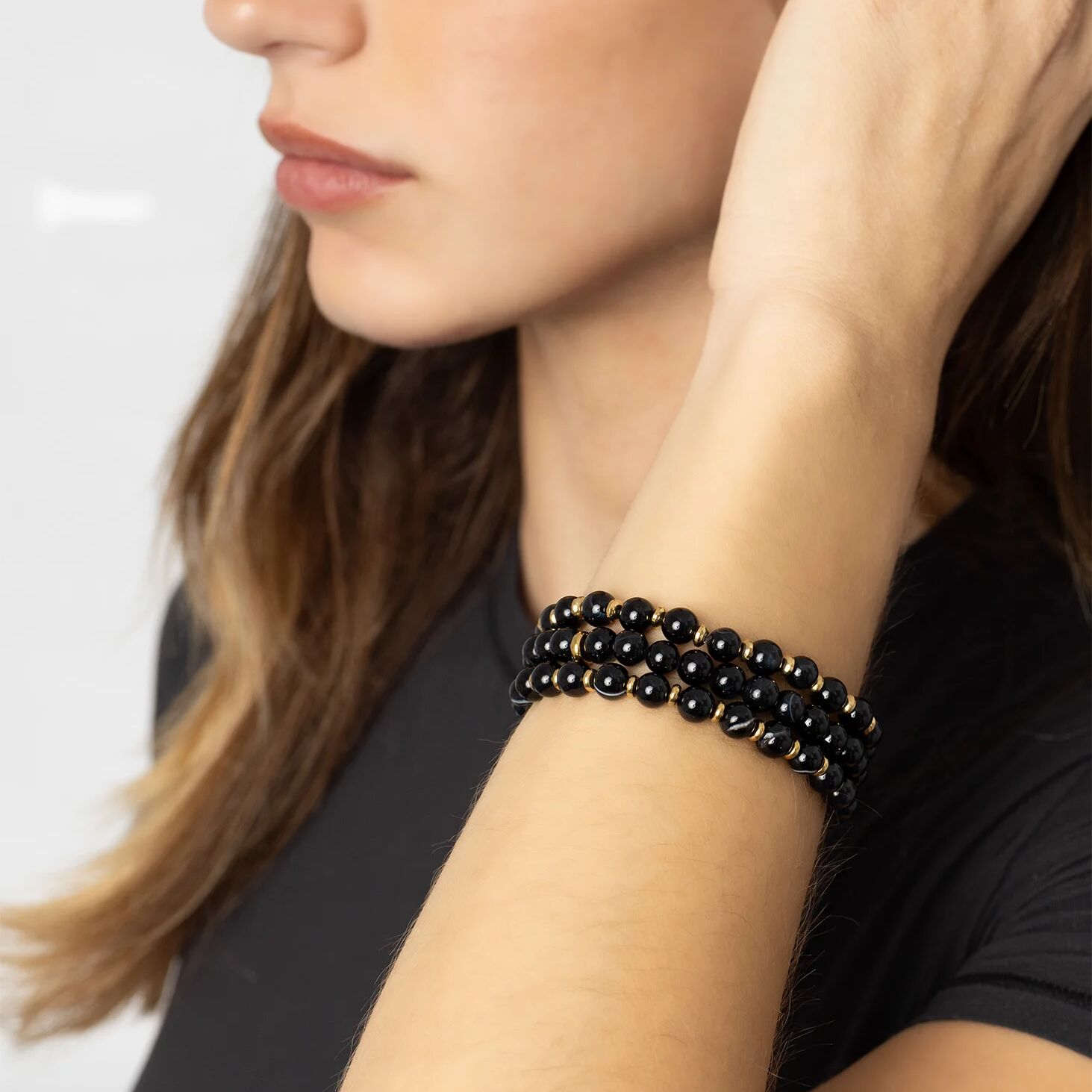 18K Gold PVD Agate Glass Beaded Bracelet / BRJ1107