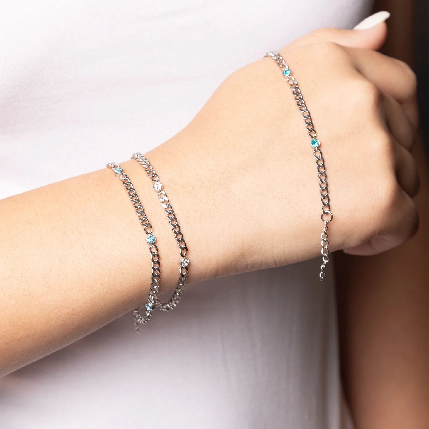 Stainless Steel Station Birthstone Bracelet / BRJ1109