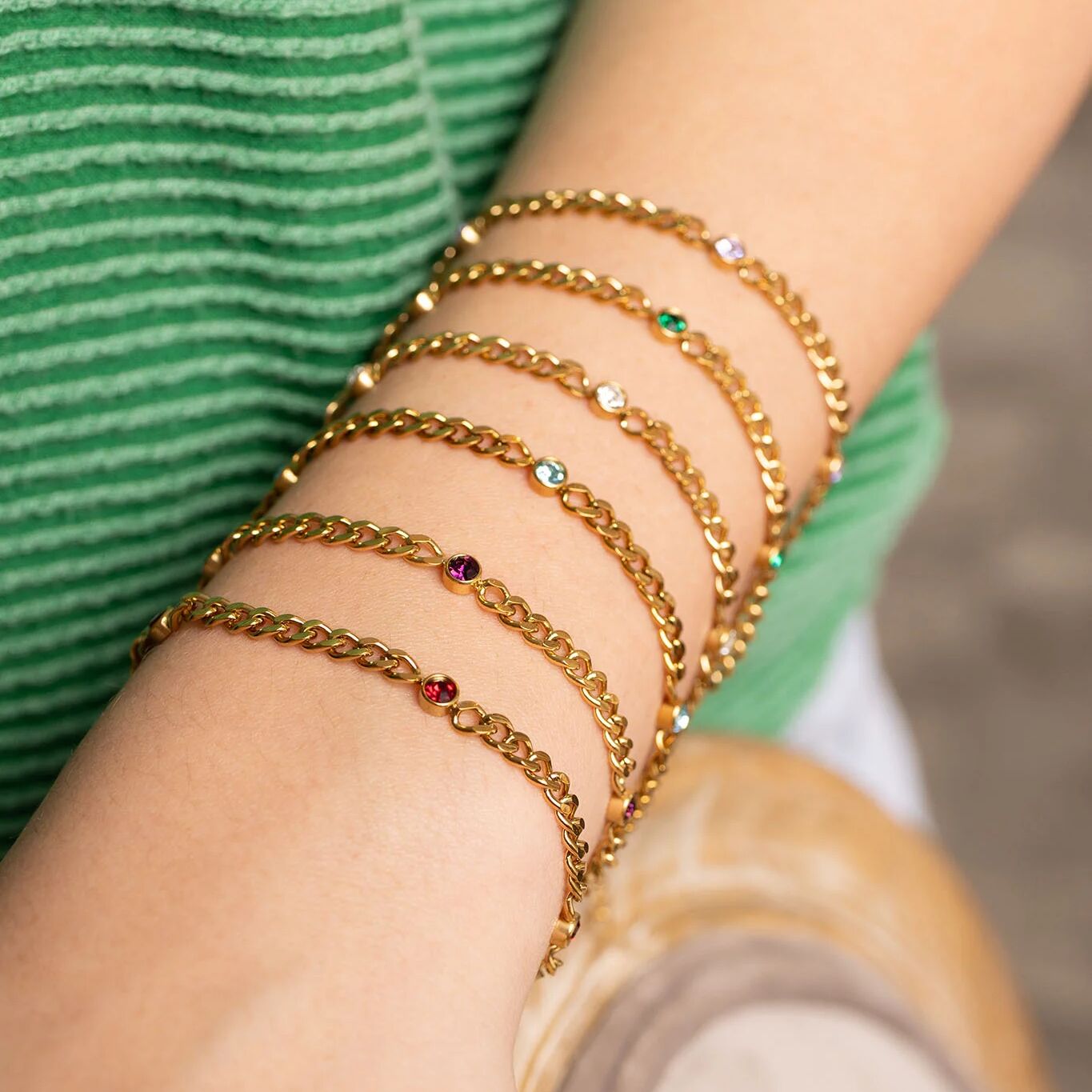 18K Gold PVD Station Birthstone Bracelet / BRJ1110