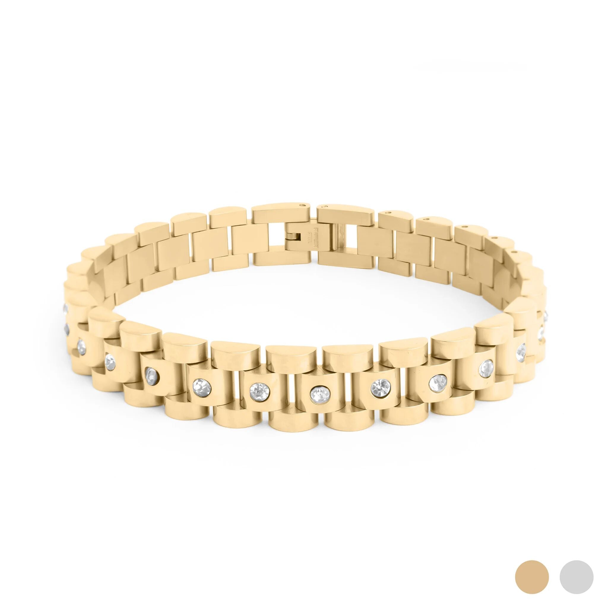 18K Gold Stainless Steel Watch With Stones Band Bracelet / BRJ1113