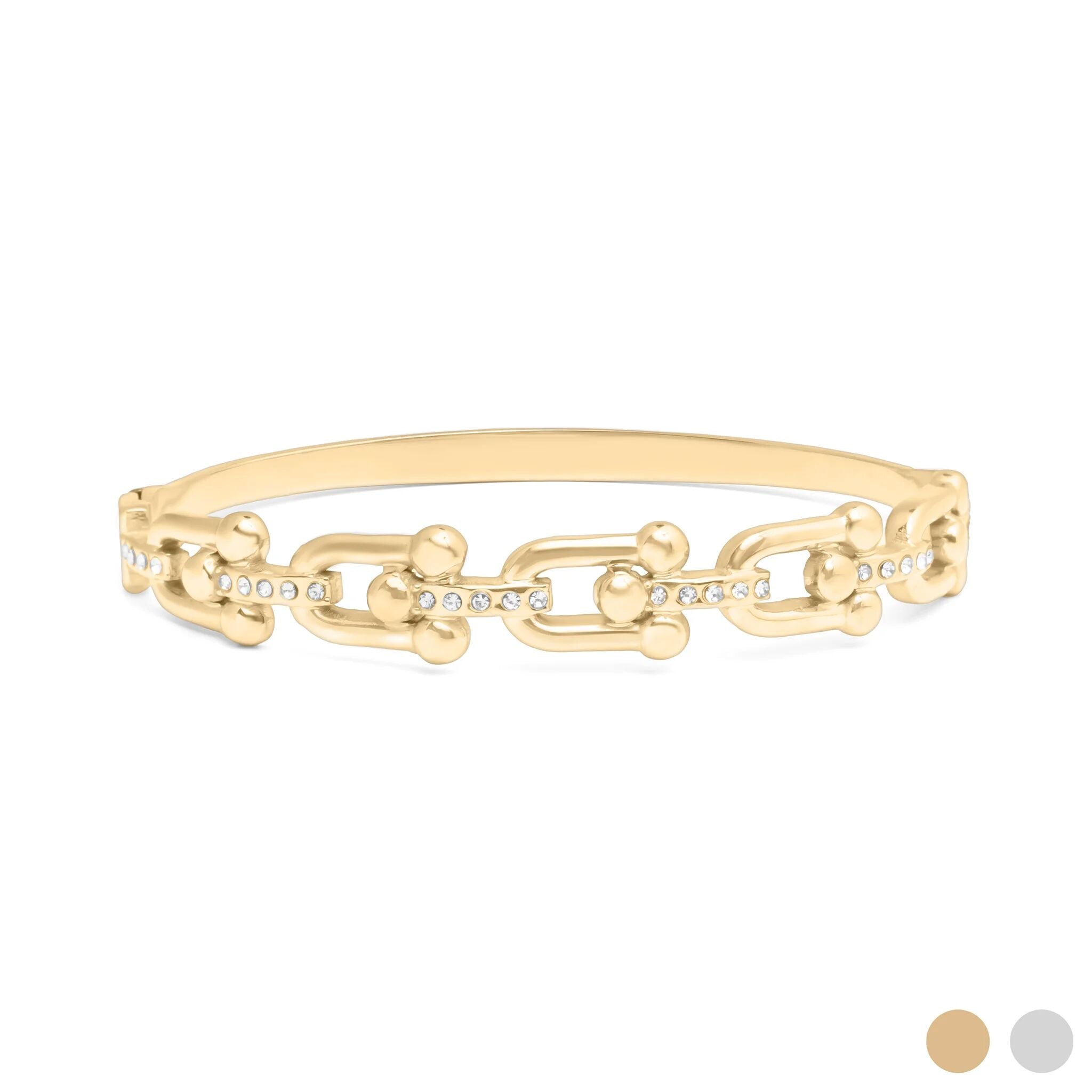 Gold chain-link bracelet on a white background