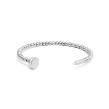 Silver beaded bracelet on a white background