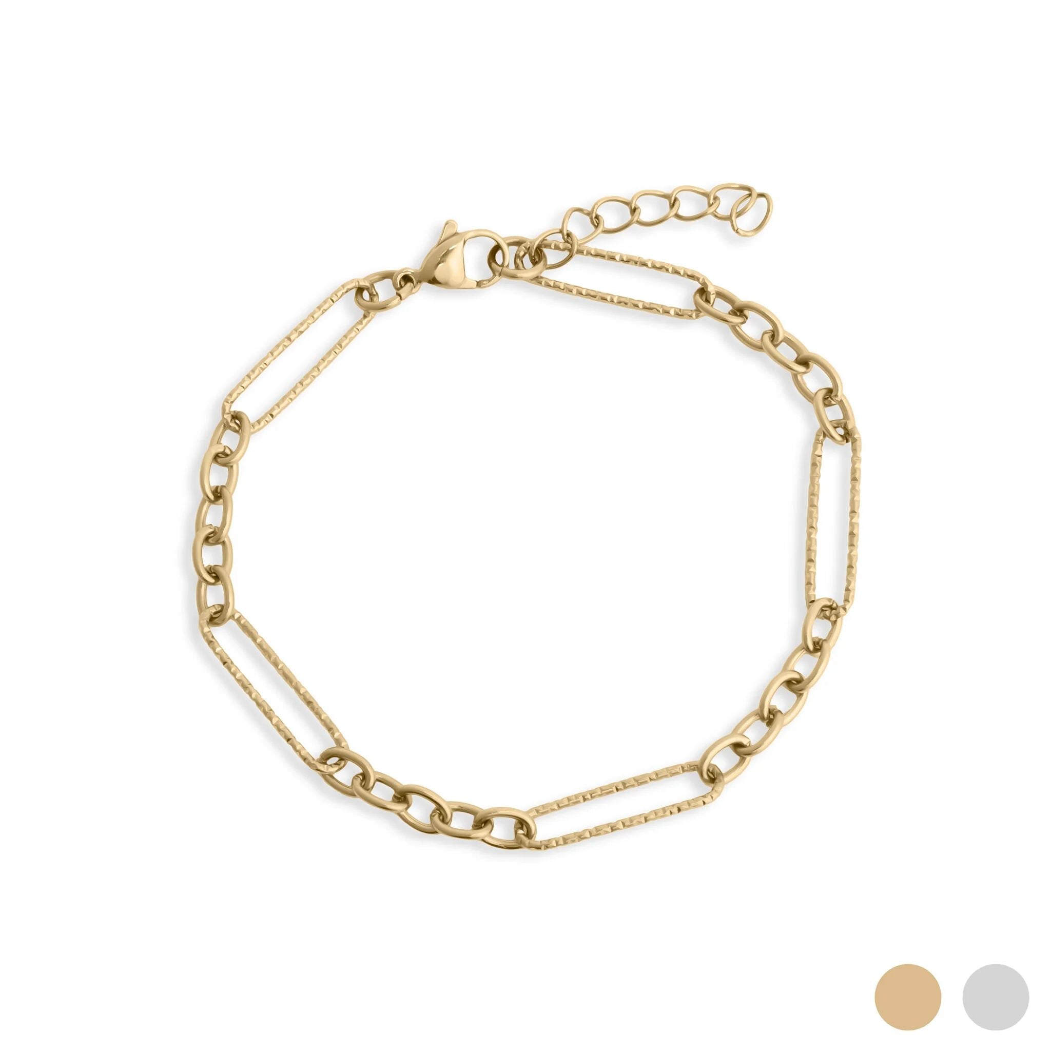 Gold chain bracelet on a white background