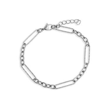 Silver chain bracelet on a white background