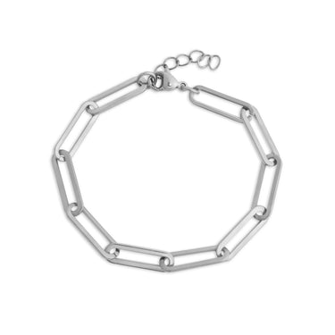 Silver chain bracelet on a white background