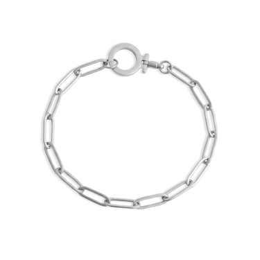 Silver chain bracelet on a white background