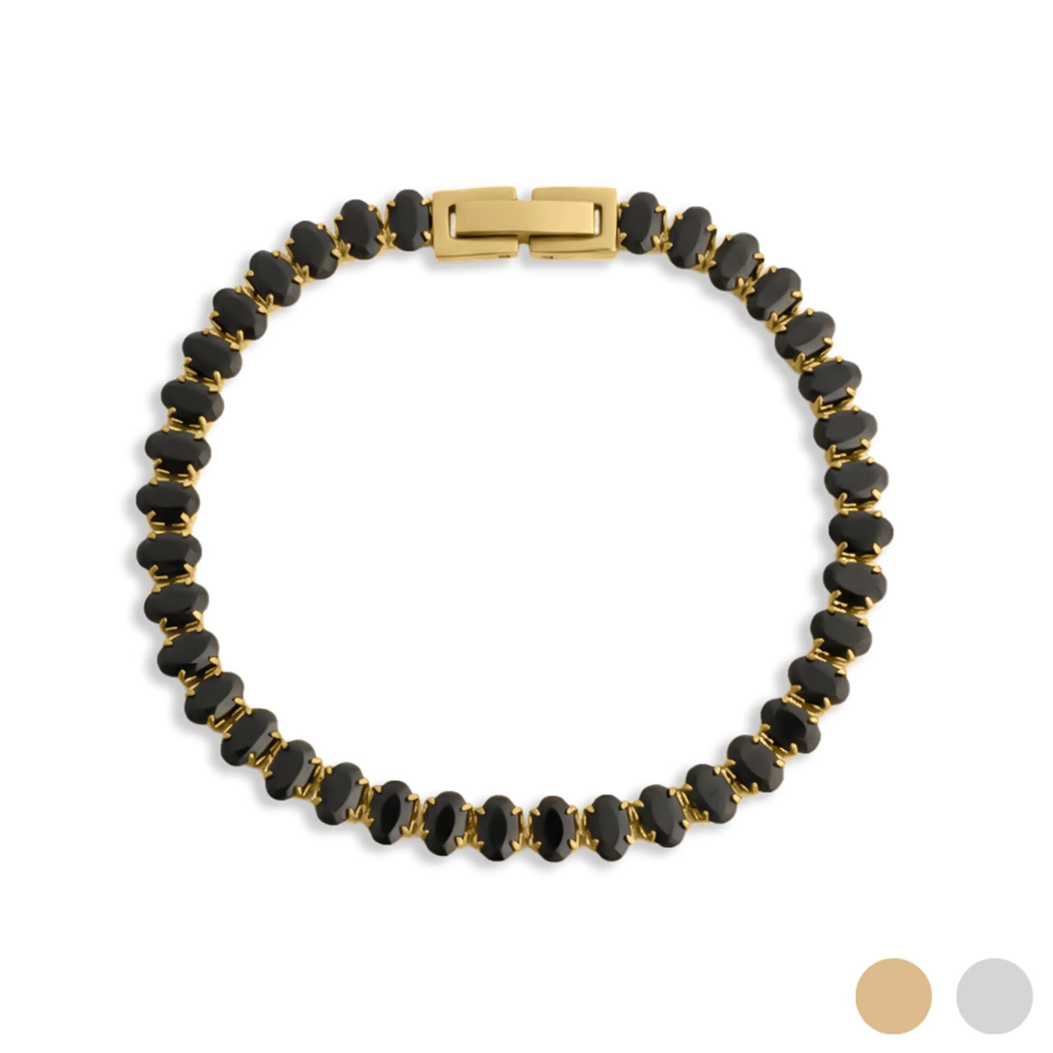 18K Gold PVD Stainless Steel Black Oval Stone Bracelet / BRJ1131