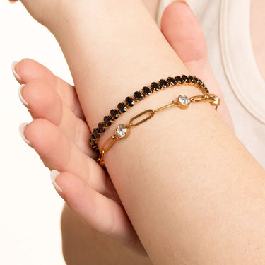 18K Gold PVD Stainless Steel Black Oval Stone Bracelet / BRJ1131