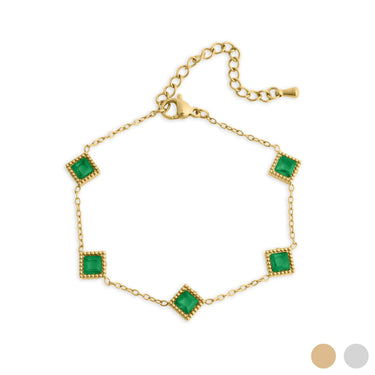 18K Gold PVD Stainless Steel Emerald Stone Station Bracelet / BRJ1132