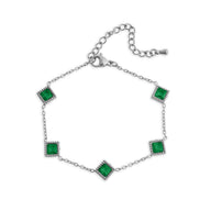 18K Gold PVD Stainless Steel Emerald Stone Station Bracelet / BRJ1132