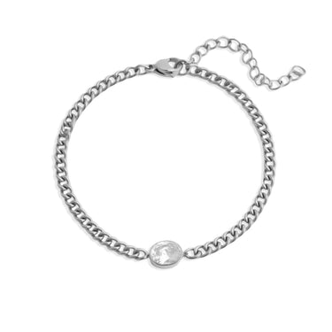 Silver chain bracelet on a white background