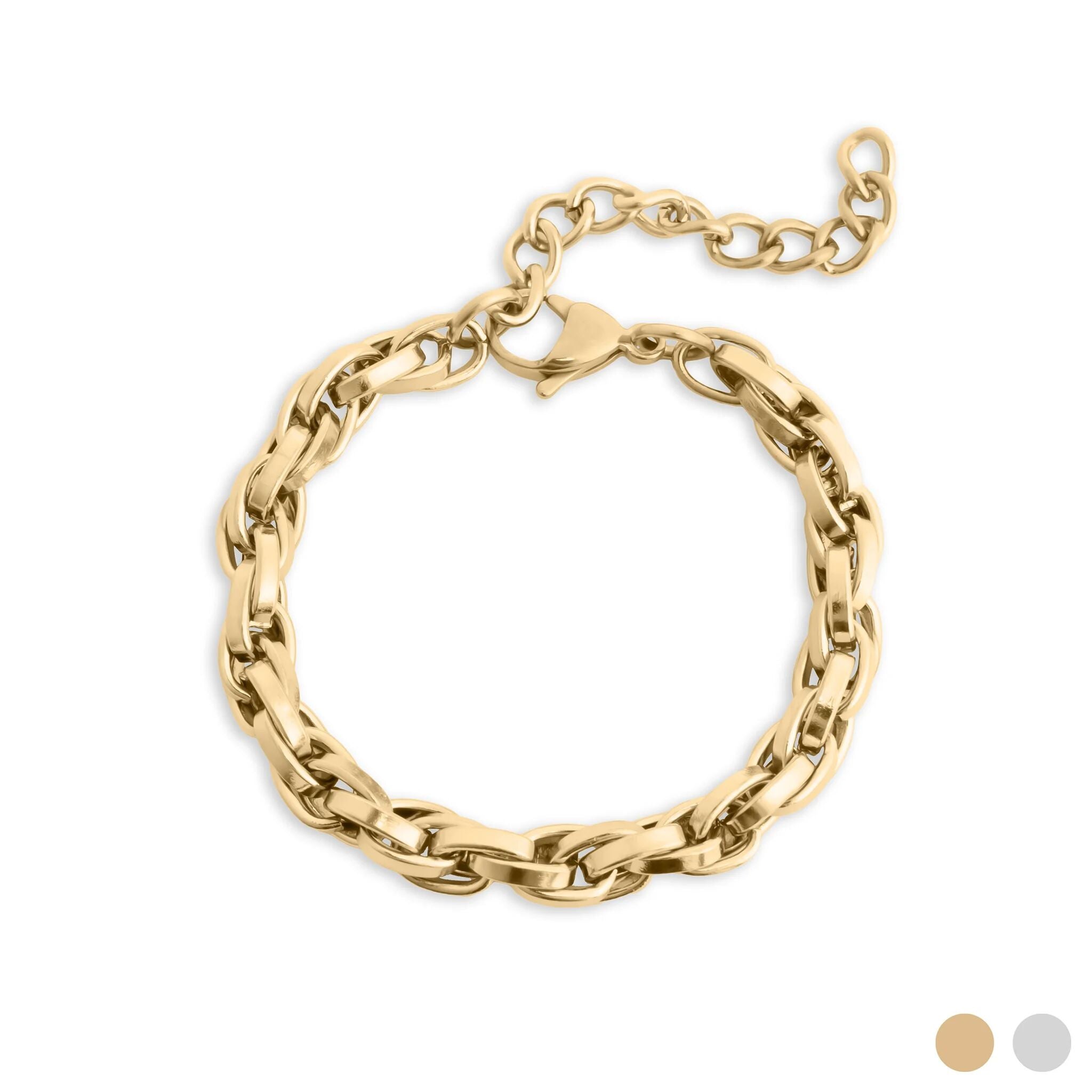 Gold chain bracelet on a white background