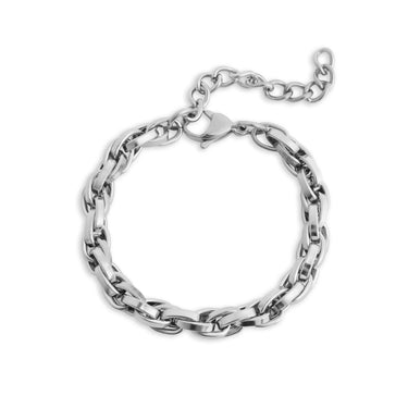 Silver chain bracelet on a white background