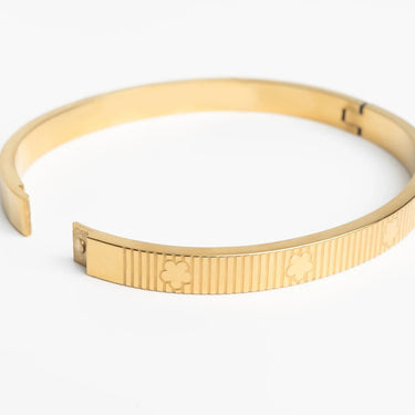 Opened Gold Fluted Floral Bangle 