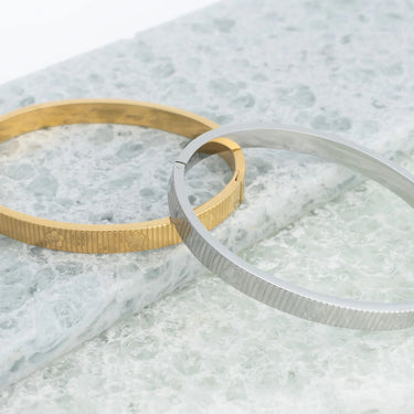 Gold and Silver Fluted Floral Bangle